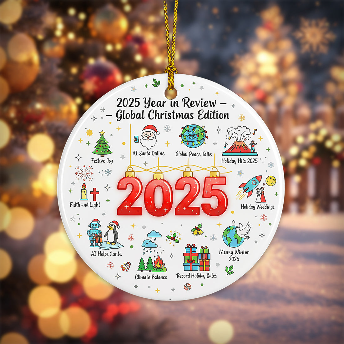 2025 Year in Review Ornament, Funny Global Christmas Ornament Gift, World Events Keepsake, Unique 2025 Ceramic Holiday Decoration | Ornament144