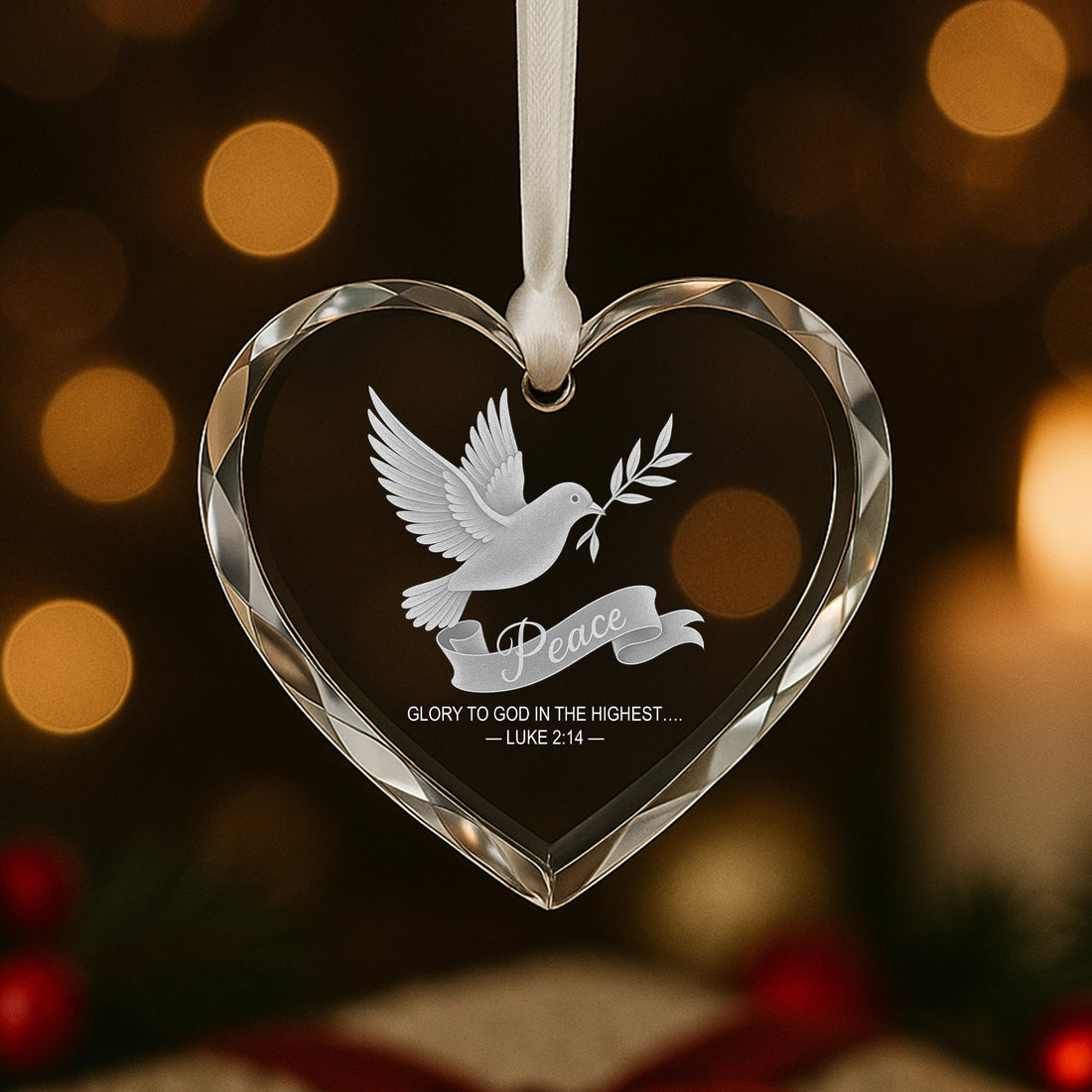 Christian Christmas Ornament | Peace Dove Heart Ornament with Scripture Luke 2:14 – Religious Gift of Faith|ONM42