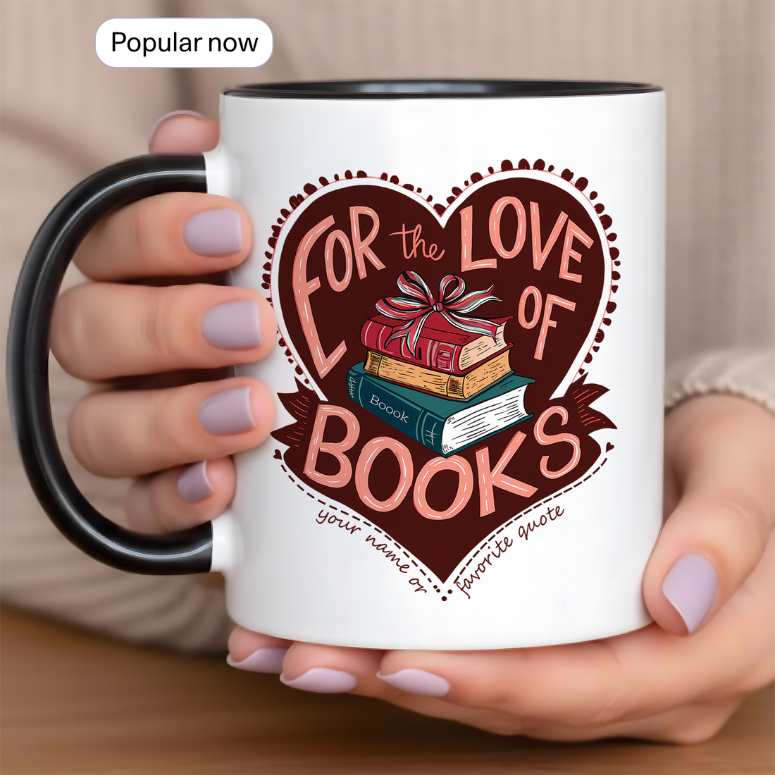 For the Love of Books Mug – Cute Book Lover Coffee Cup with Heart Design | Reading Gift for Bookworms, Readers & Librarians| Mug 139