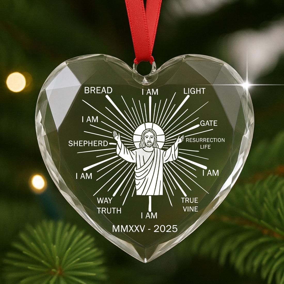 Jesus I AM Christian Ornament – Heart Crystal Religious Christmas Decoration | Faith Gift for Home or Tree Decor 2025|ONM57