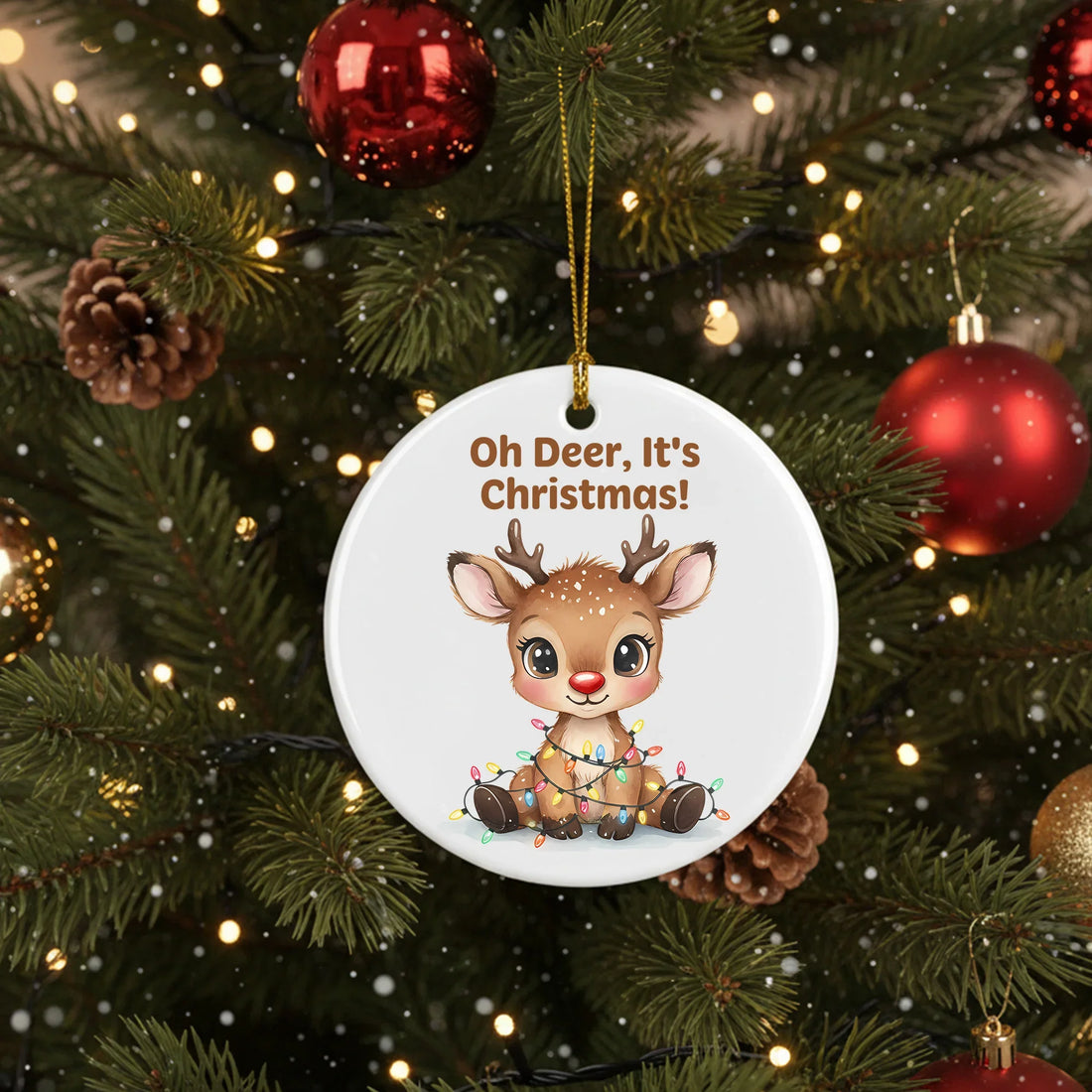 Oh Deer It’s Christmas Ornament Cute Baby Reindeer Ornament Funny Holiday Gift 2025 – personalized Christian ornament – Circl