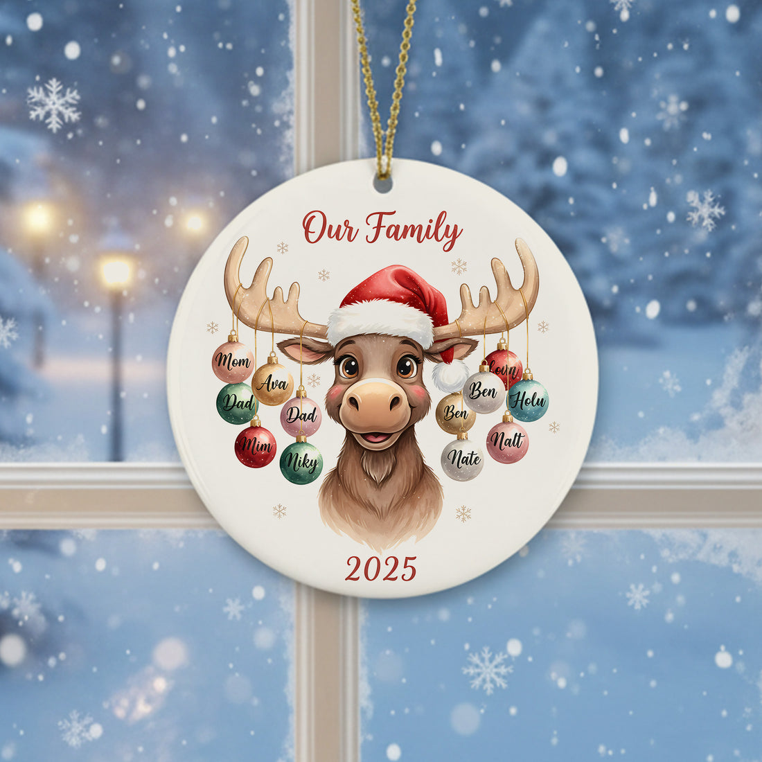 Personalized Family Reindeer Ornament 2025, Custom Name Christmas Ornament, Cute Moose Ornament for Family, Holiday Gift Keepsake | Ornament177