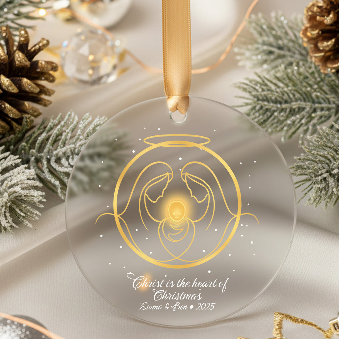 Personalized Holy Family Ornament – Christ Is the Heart of Christmas|ONM36