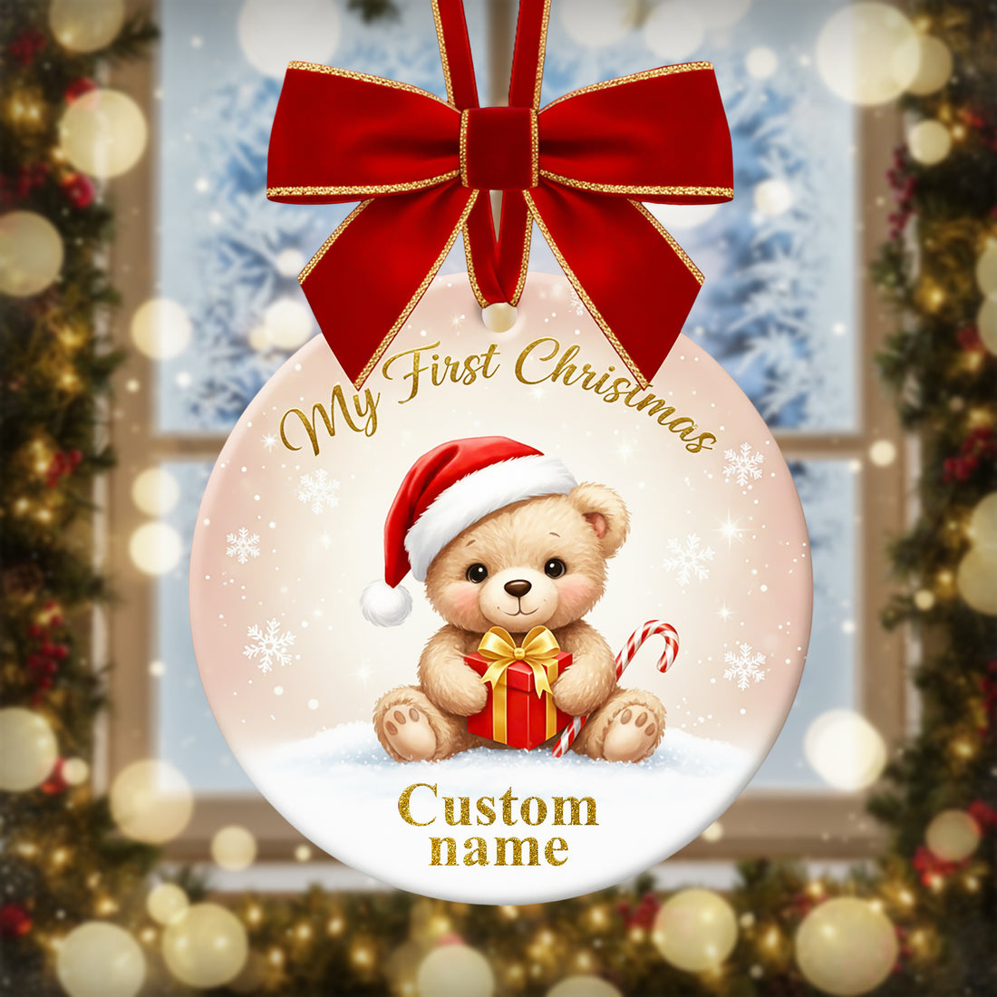 My First Christmas Ornament 2025, Baby Bear Ceramic Ornament, Personalized Name Gift, New Baby Keepsake, Cute Holiday Decoration | Ornament148
