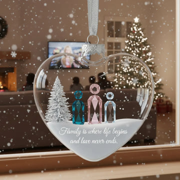 Family Is Where Life Begins Glass Ornament, Heart Ornament Gift, Christmas Ornament For Family, Glass Keepsake Decoration|ONM94
