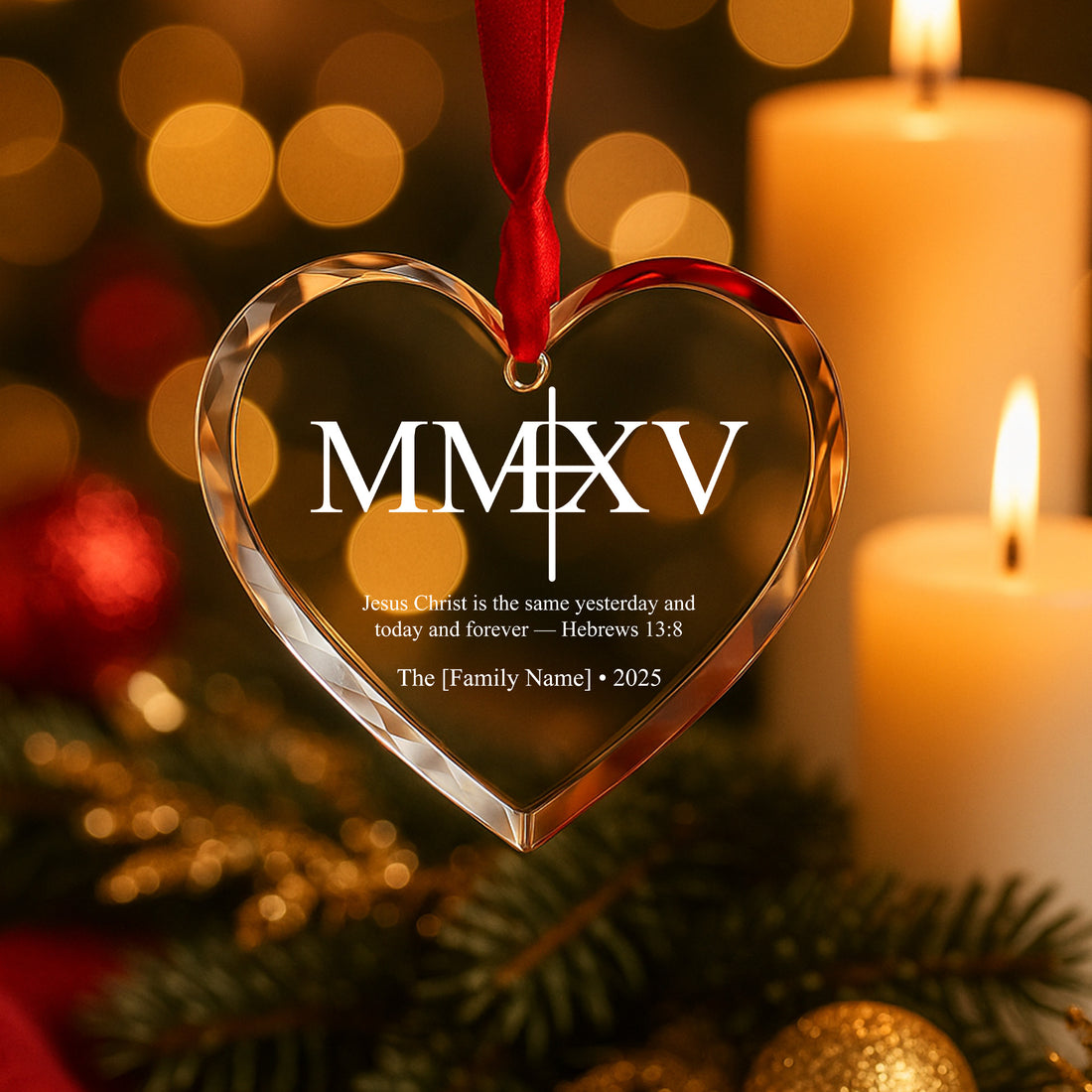 Christian Heart Ornament – Personalized Family Name Christmas|ONM44