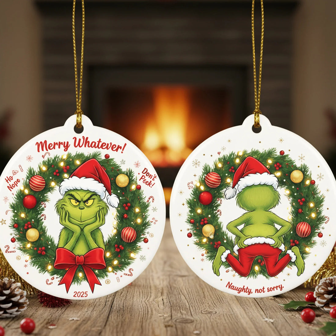 Custom Year Grinch Ornament 2025 Double Sided Funny Ornament Naughty Not Sorry Gift – personalized Christian ornament – Circl
