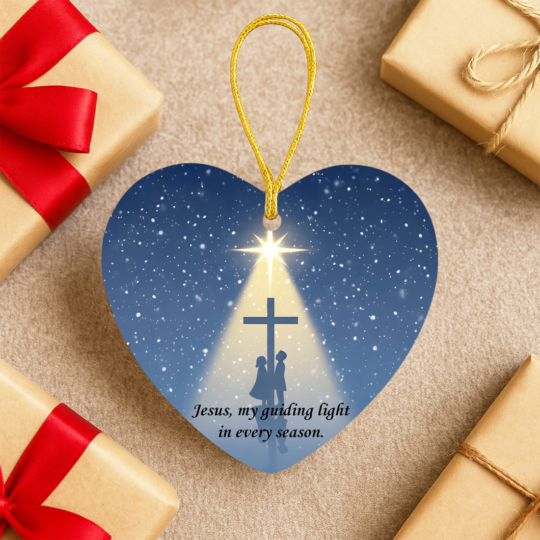Christian Heart Ornament – Jesus My Guiding Light in Every Season, Faith Christmas Gift, Religious Ceramic Decor|ONM07