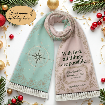 Personalized Christian Scarf | With God All Things Are Possible Scarf | Bible Verse Faith Gift | Religious Winter Shawl|SCR04