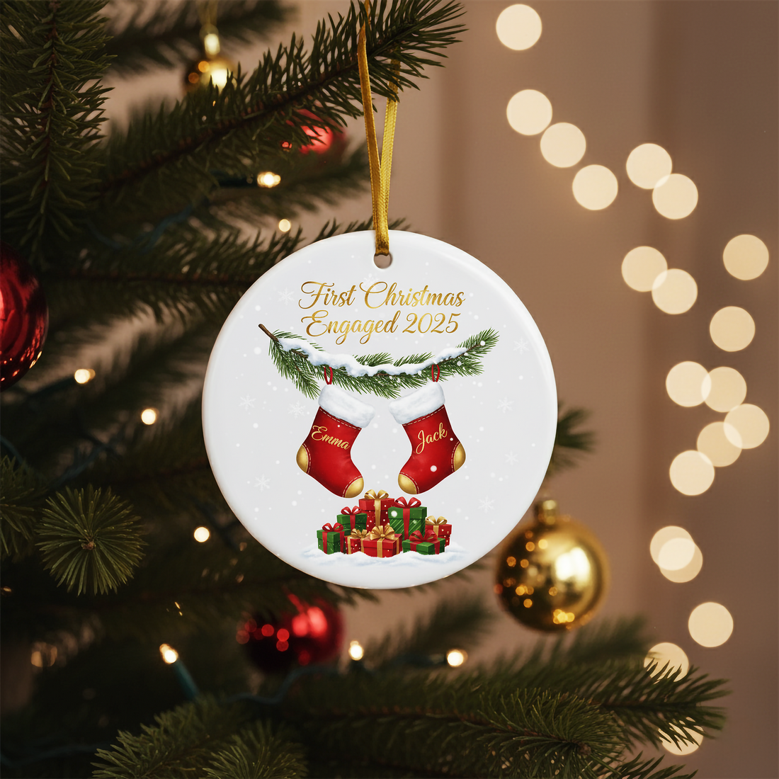 First Christmas Engaged Ornament 2025, Personalized Couple Ornament, Engagement Gift for Couple, Custom Name Christmas Ornament | Ornament125