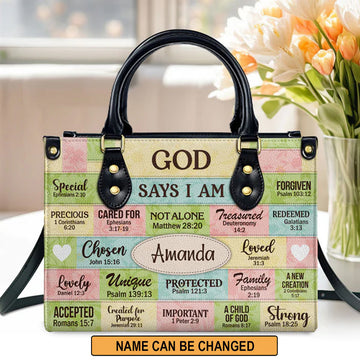 Personalized Christian Handbag - God Says I Am Leather Tote