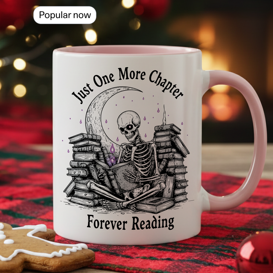 Just One More Chapter Coffee Mug – Unique Skeleton Design, Perfect for Bookworms, Forever Reading| Mug 117