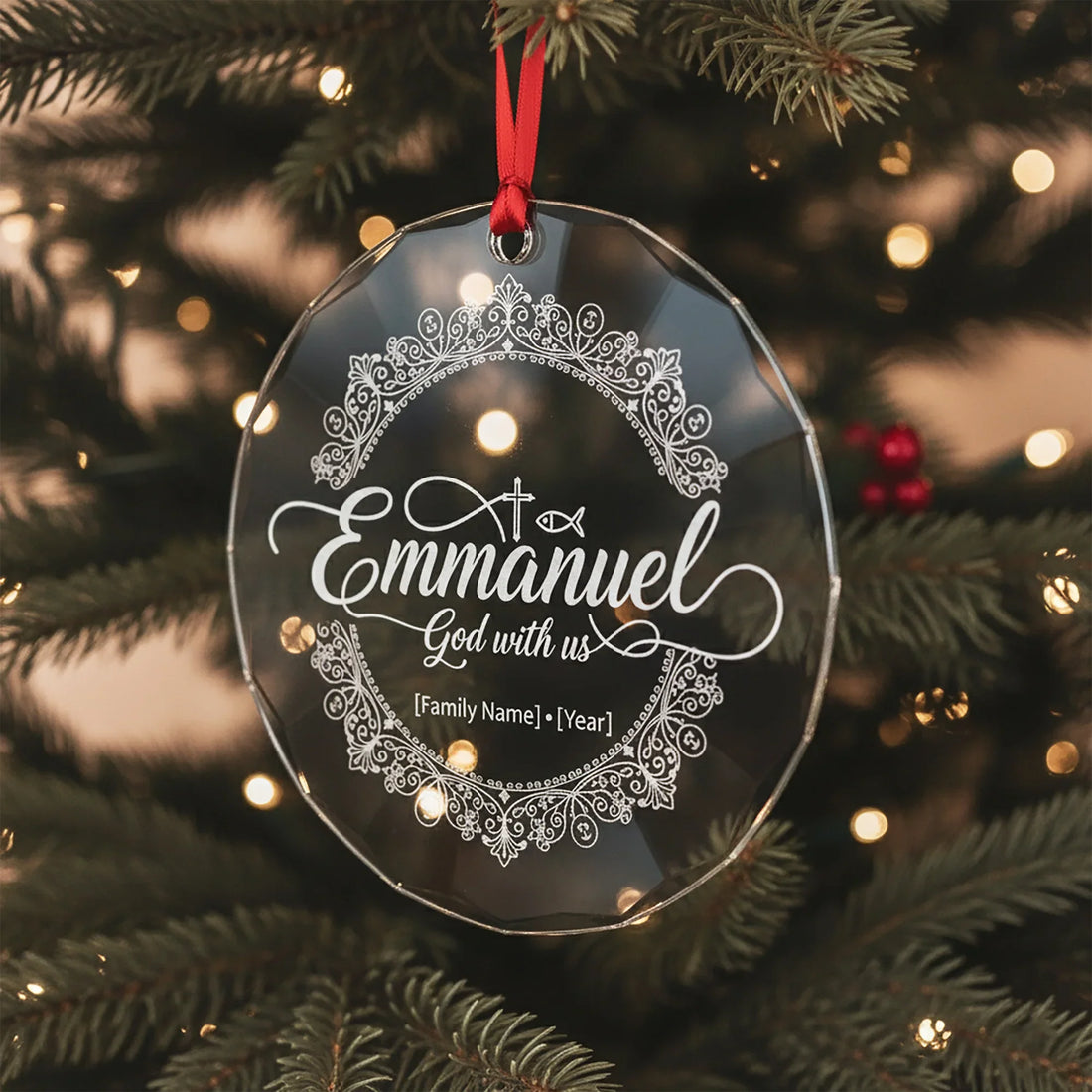Emmanuel God With Us Ornament Custom Glass Christmas Ornament Round or Heart – personalized Christian ornament – Circle