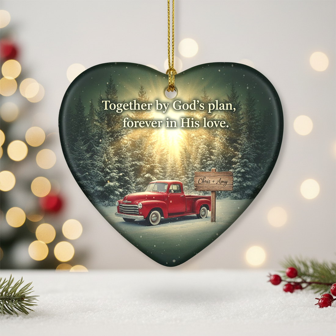 Together By God's Plan Glass Ornament, Christian Heart Ornament Gift, Religious Christmas Ornament, Faith Keepsake Decoration | Ornament105