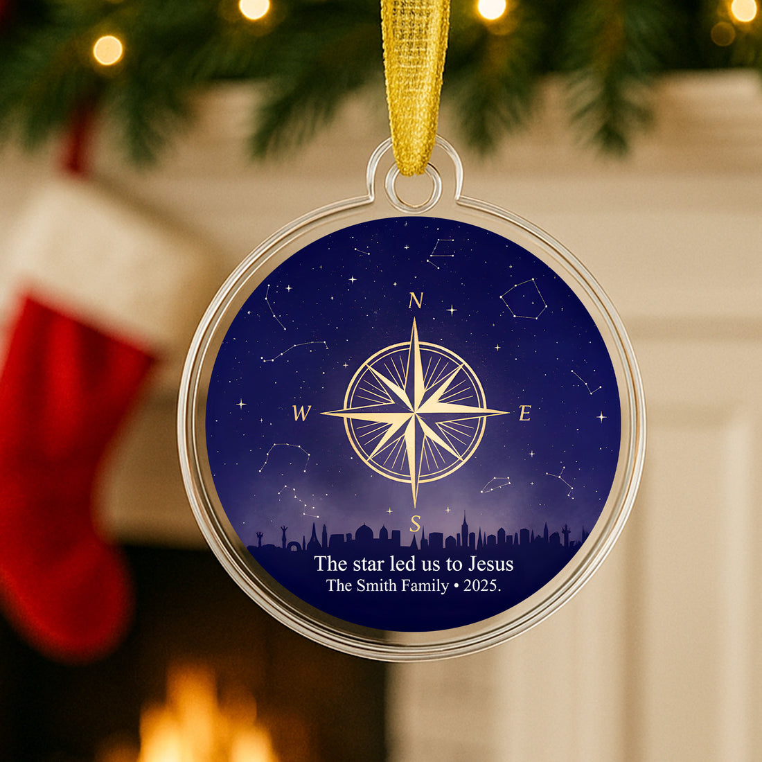 Christian Christmas Ornament Set of 3 – Acrylic Faith Ornaments with Cross, Angel Wings & Star Compass, Religious Gift for Tree Decor|ONMCB25