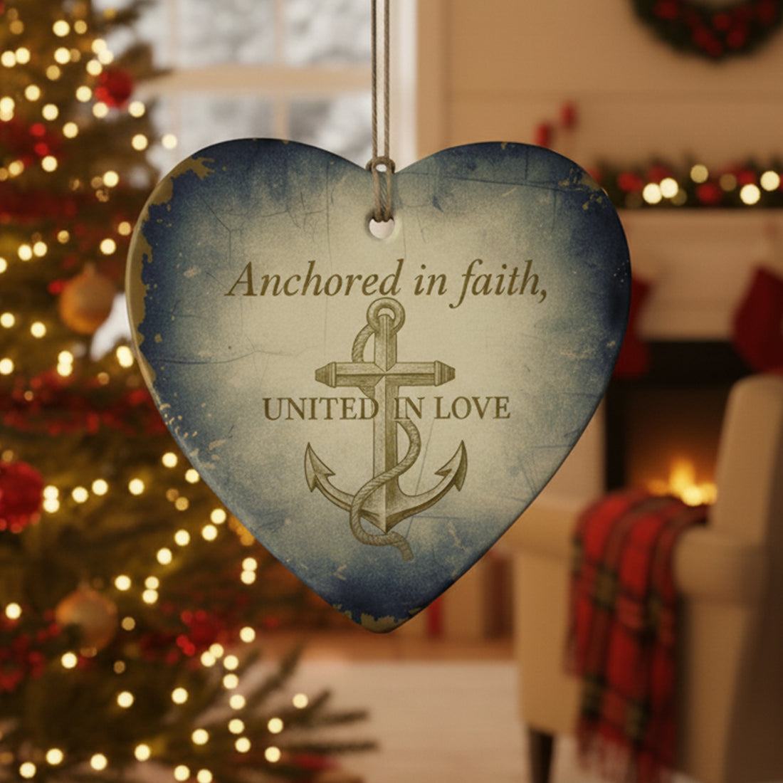 Anchored in Faith Ornament, Ceramic Heart Christmas Ornament, Christian Religious Decor, Faith and Love Ornament for Couple 2025 | Ornament106