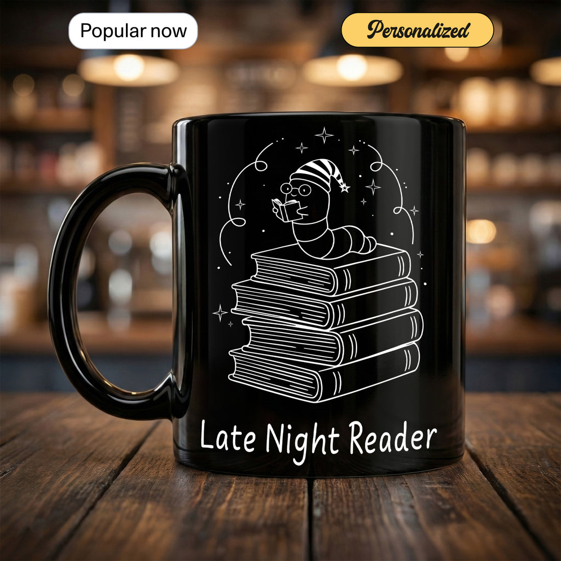 Books & Coffee Mug for Night Owls – Late Night Reader Design to Inspire Your Cozy Late-Night Reading Rituals and Beverages | Mug 7