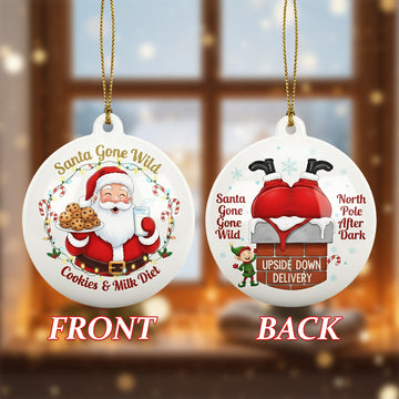 Funny Christmas Ornament 2025, Santa Gone Wild, Cookies & Milk Diet, Double Sided Ceramic Ornament | Ornament141
