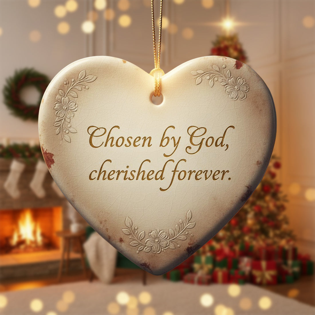 Chosen By God Ceramic Ornament, Christian Heart Ornament Gift, Religious Christmas Ornament, Faith Keepsake Decoration For Believers | Ornament112