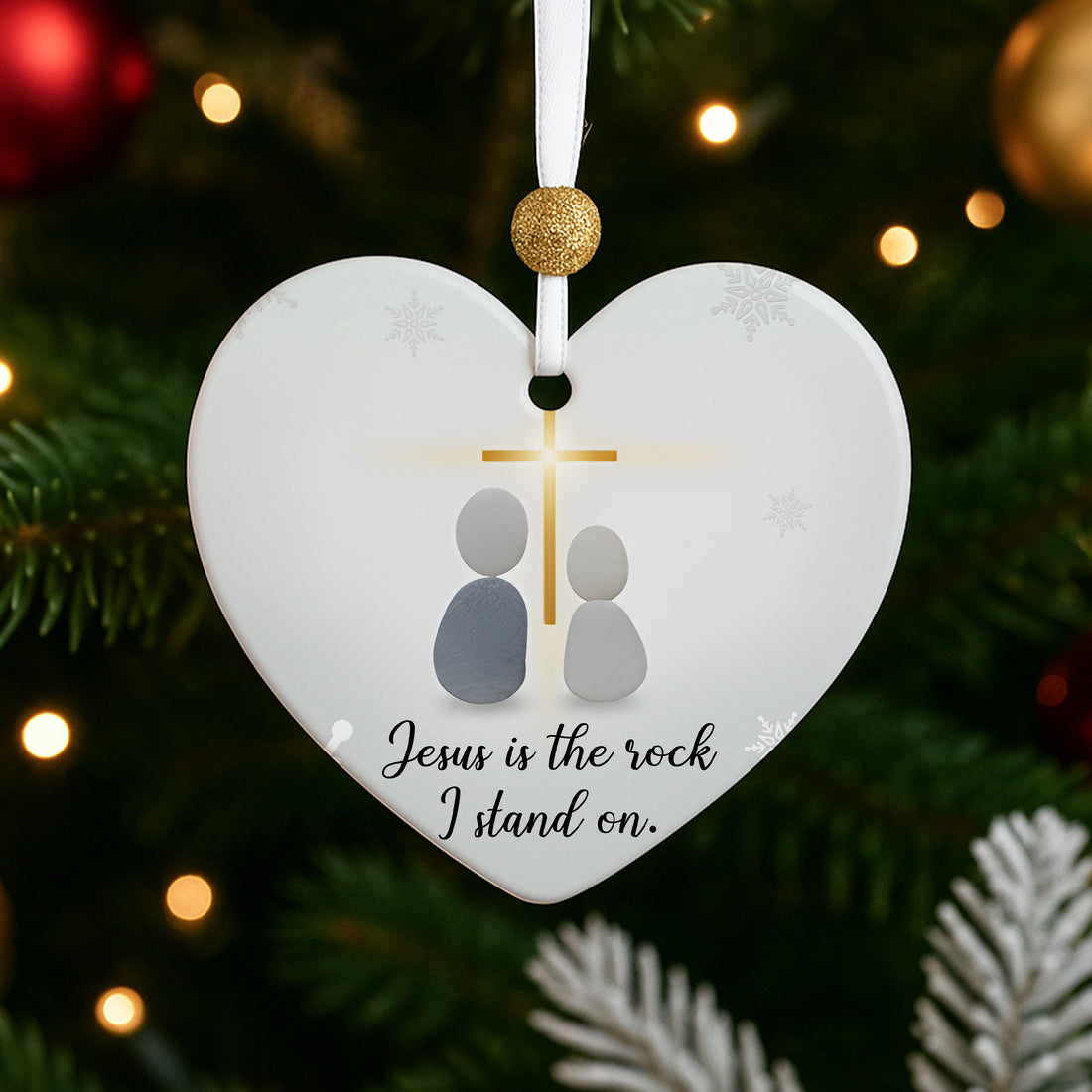 Faith Christmas Ornament – Jesus Is the Rock I Stand On, Inspirational Religious Gift, Christian Ceramic Decoration|ONM06