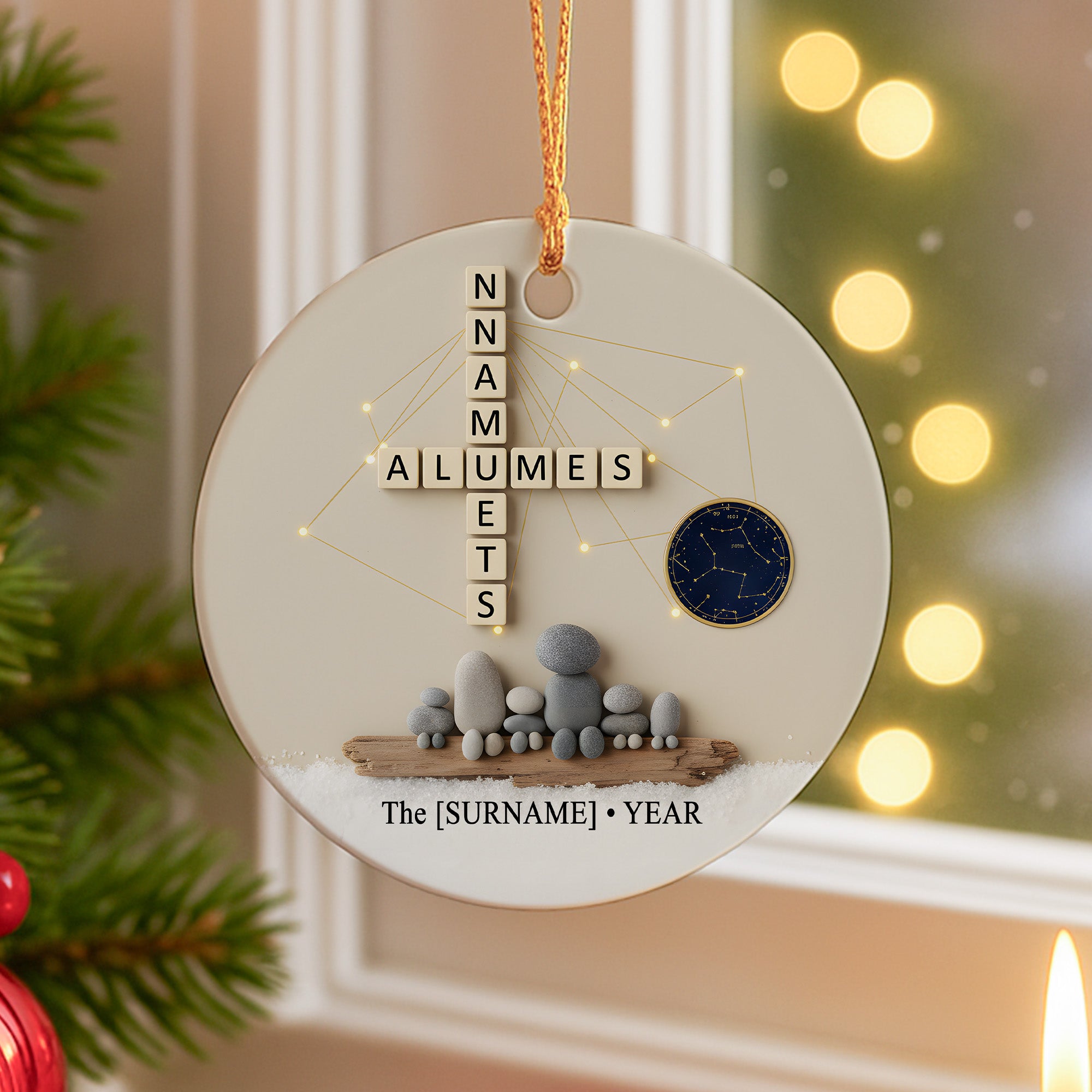 Custom Family Scrabble Ornament – Personalized Ceramic Christmas Gift | Holiday Keepsake Decoration for Family & Friends|ONM64