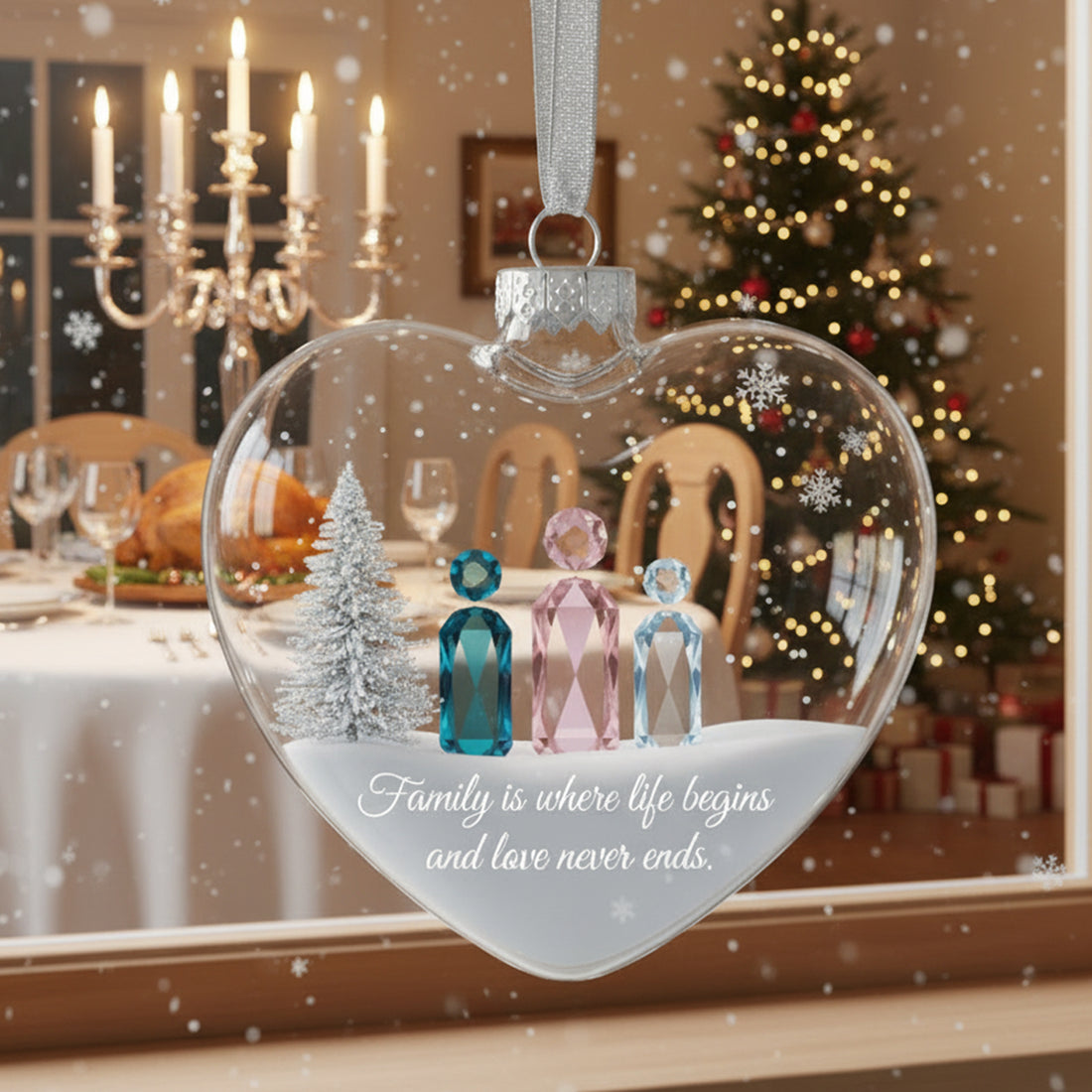 Family Is Where Life Begins Glass Ornament, Heart Ornament Gift, Christmas Ornament For Family, Glass Keepsake Decoration|ONM94
