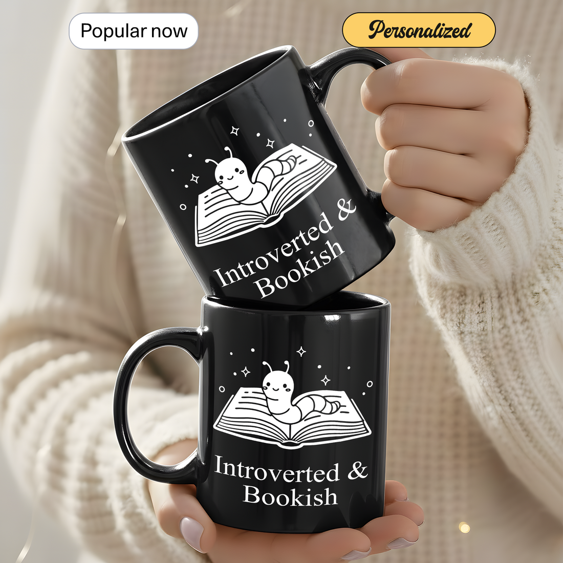 Introverted and Bookish Mug – Book Lover Black Coffee Cup, Funny Reading Mug Gift for Introverts & Bookworms | Mug 95