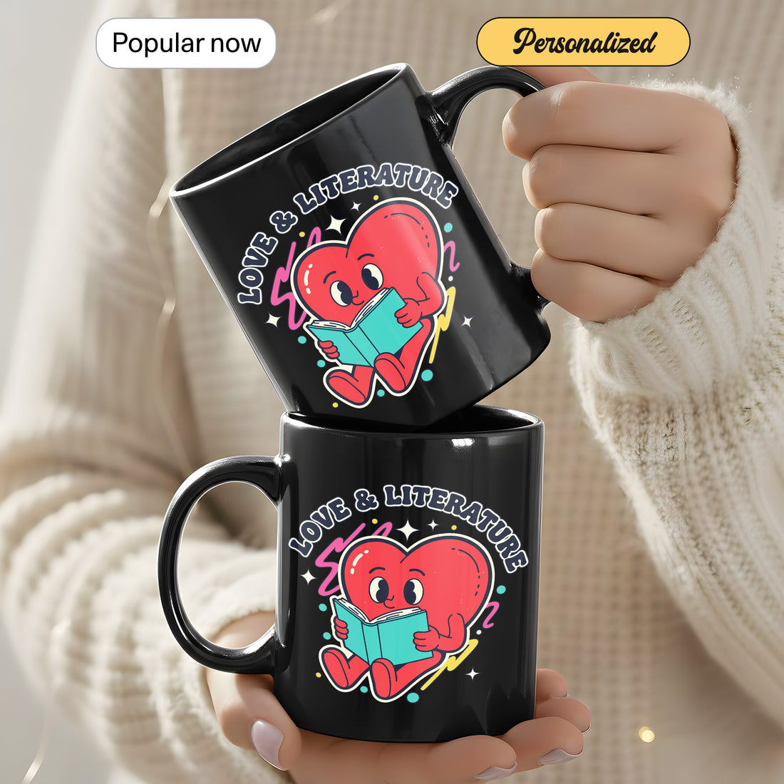Love & Literature Mug – Cute Heart and Book Design, Perfect for Cozy Reading Sessions| Mug 3
