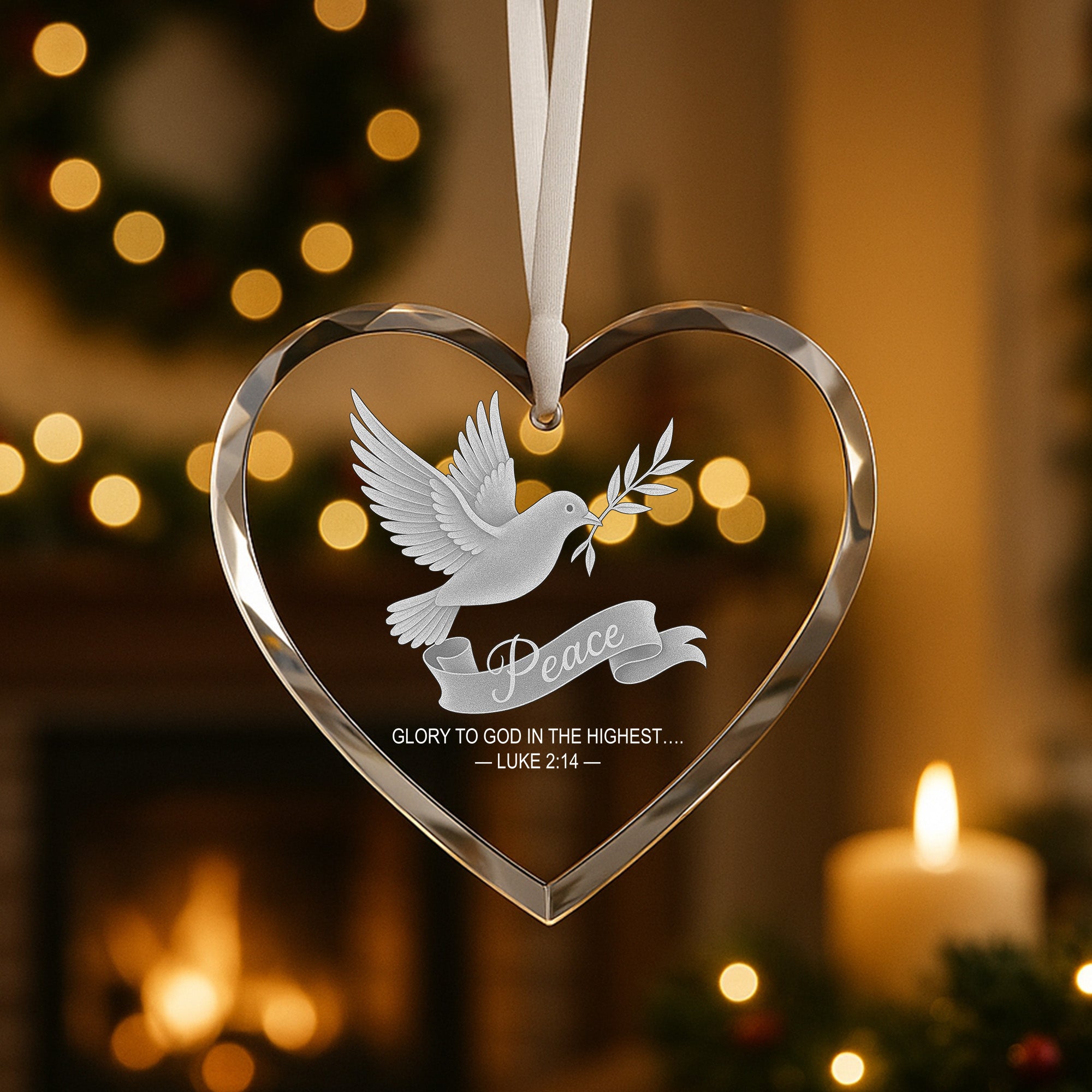 Christian Christmas Ornament | Peace Dove Heart Ornament with Scripture Luke 2:14 – Religious Gift of Faith|ONM42