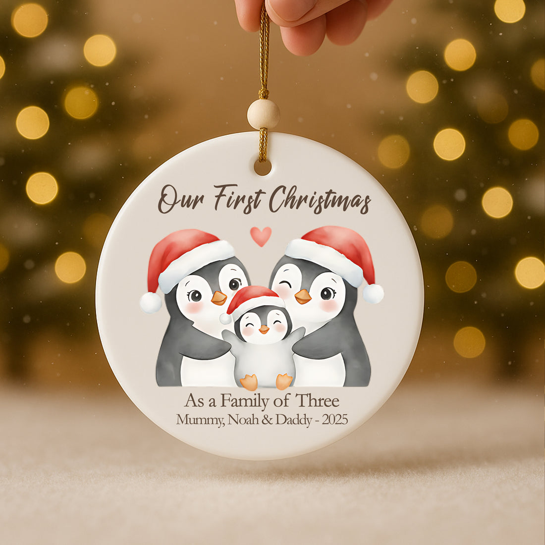 Baby’s First Christmas Ornament 2025 & Family of Three Ornament Set | Glass & Ceramic 2-Pack | Personalized Christmas Gift|ONMCB21