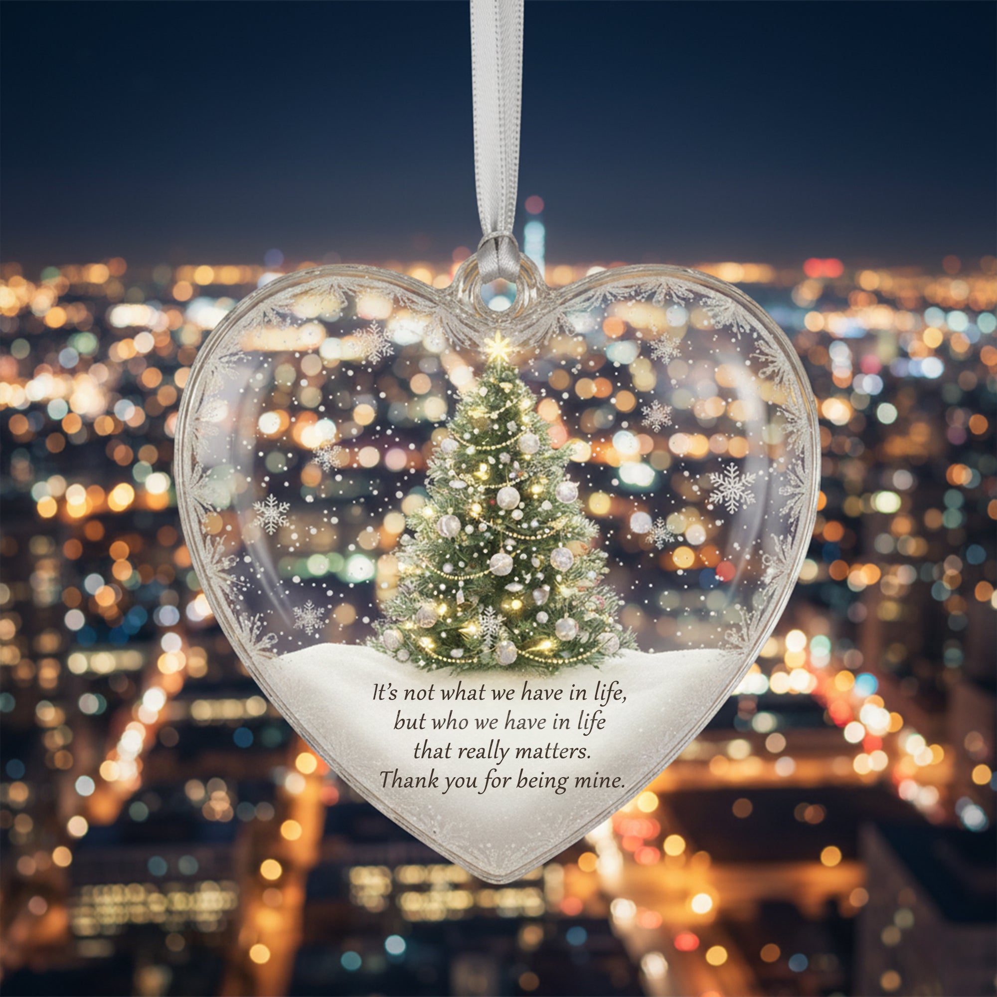 Christmas Tree Glass Ornament, Heart Ornament Gift, Personalized Glass Keepsake, Thank You For Being Mine Ornament, Holiday Decoration|ONM95