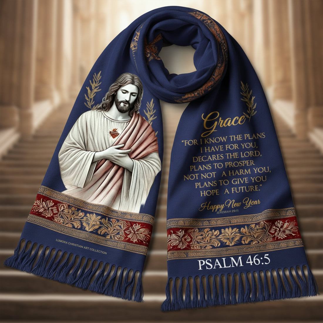 Christian Jesus Christmas Scarf | Psalm 46:5 & Jeremiah 29:11 Verse | Faith Scripture Shawl | Religious Gift of Grace & Hopel|SCR03