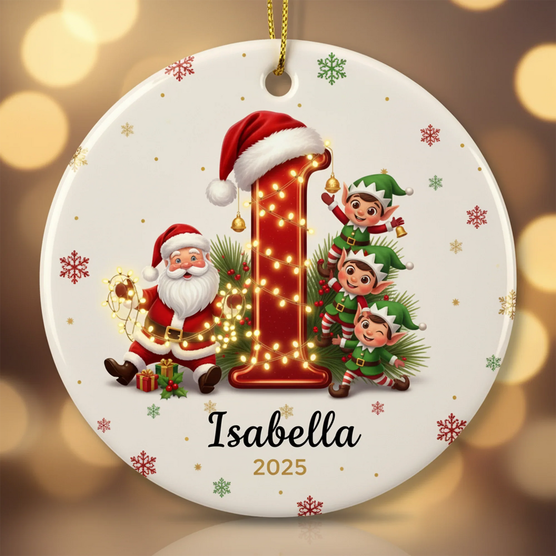 Personalized Christmas Ornament 2025 Santa & Elf Letter A-Z Ornament Custom Name – personalized Christian ornament – Circle