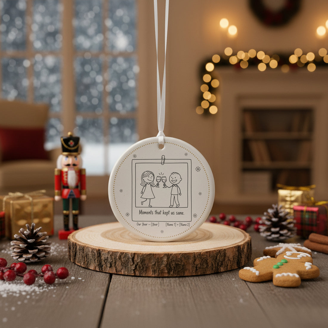 Personalized Friendship Ornament 2025 – Moments That Kept Us Sane Ceramic Ornament, Funny Custom Gift for Best Friends, Couple, or Coworker|ONM23