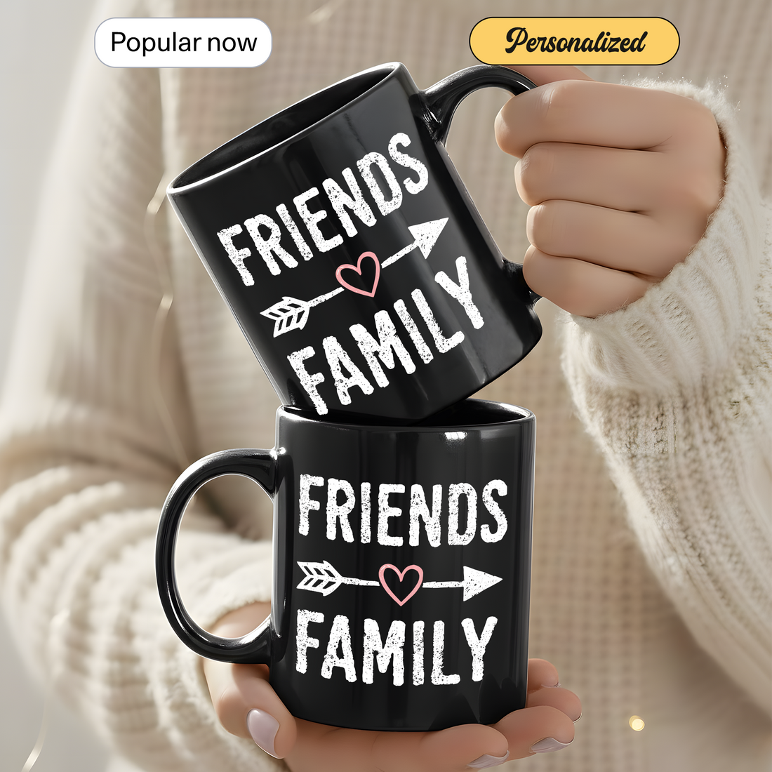 Custom Valentine’s Day Mug, Personalized Friends Family Cup, Heart and Arrow Design Gift for Loved Ones | Mug 132