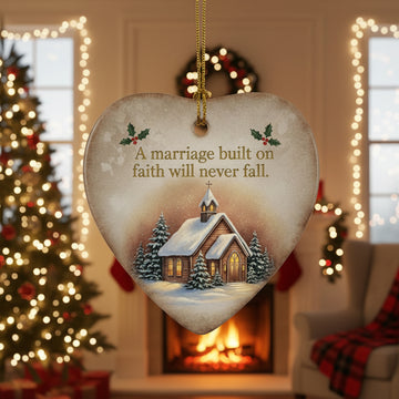 A Marriage Built on Faith Ornament , Christian Heart Ceramic Ornament, Religious Christmas Gift | Ornament108