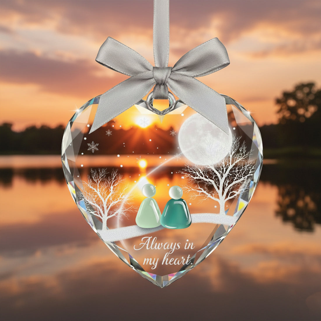 Always In My Heart Glass Ornament, Memorial Heart Ornament, Glass Keepsake Gift, Sympathy Christmas Ornament, Remembrance Decoration|ONM90