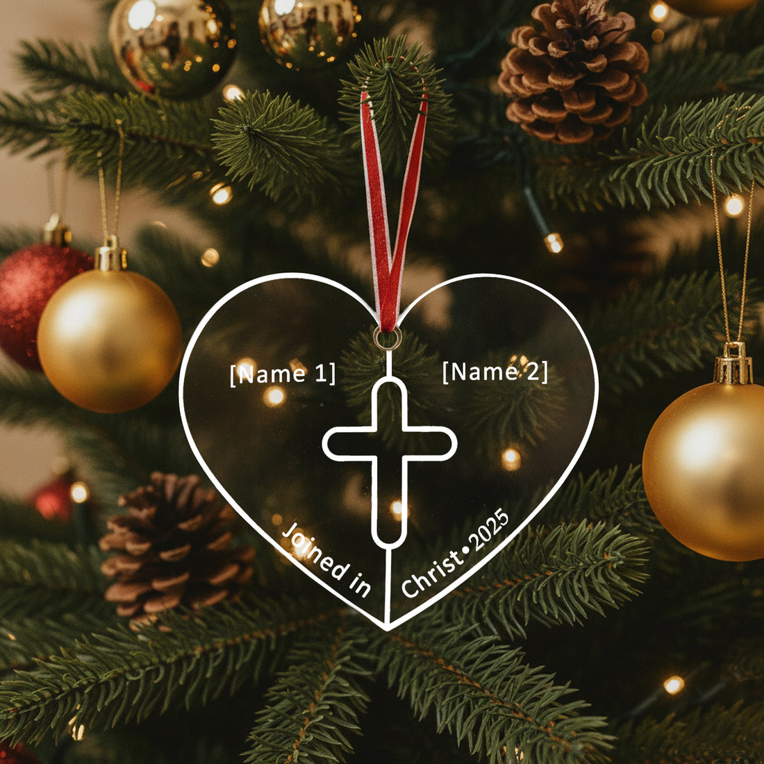 Personalized Heart Ornament – Joined in Christ 2025 – Christian Wedding Gift – Custom Name Ornament for Couples – Faith Christmas Decor|ONM53
