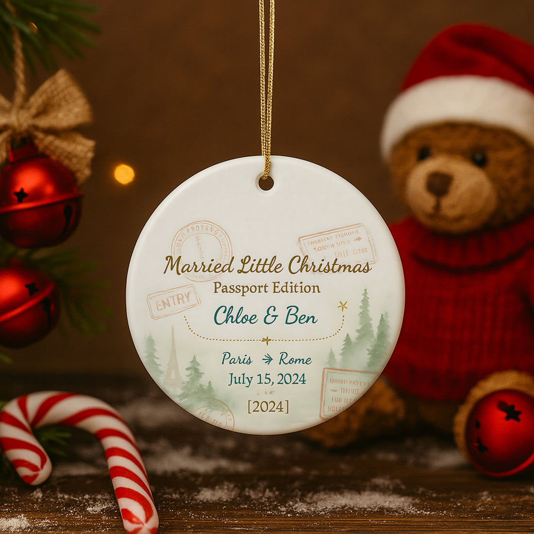 Personalized Married Little Christmas Ornament, Newlywed Passport Edition Gift, Couple Travel Keepsake|ONM83