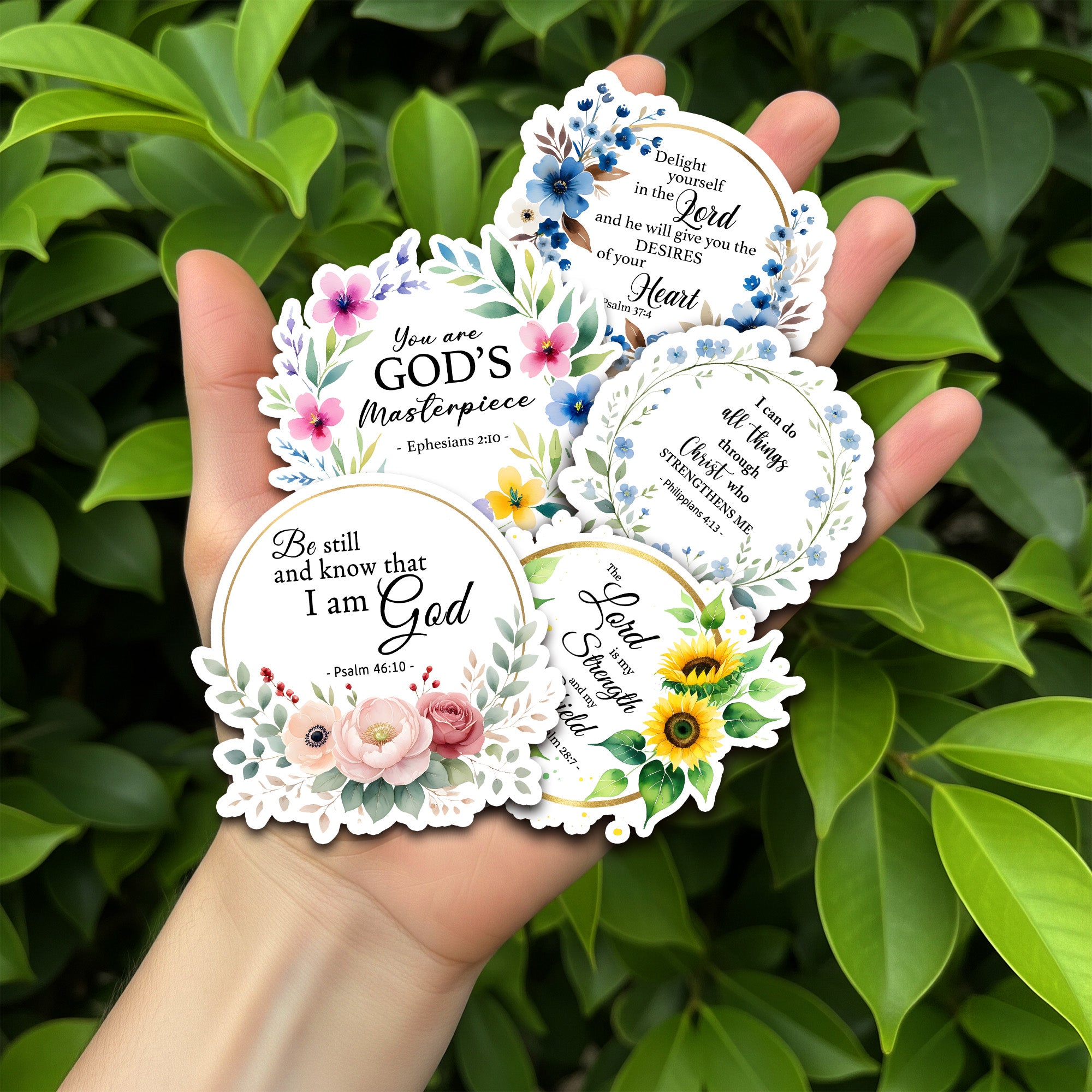 STK145 Floral Christian Stickers with Bible Verses – Waterproof Faith Vinyl Decals for Laptop, Water Bottle, Journaling – Set of 5