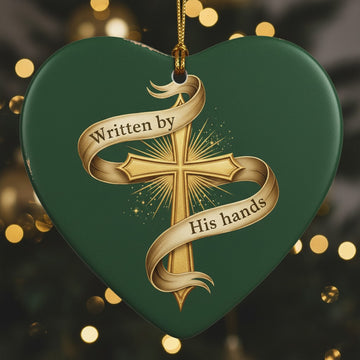 Written by His Hands Ornament 2025, Christian Cross Christmas Ornament, Faith Home Decor, Holiday Keepsake | Ornament104