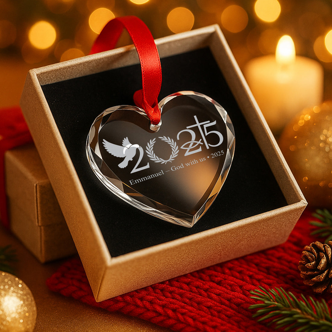 Christian Heart Ornament – 2025 Emmanuel God With Us, Religious Christmas Decoration, Faith Gift for Believers|ONM47