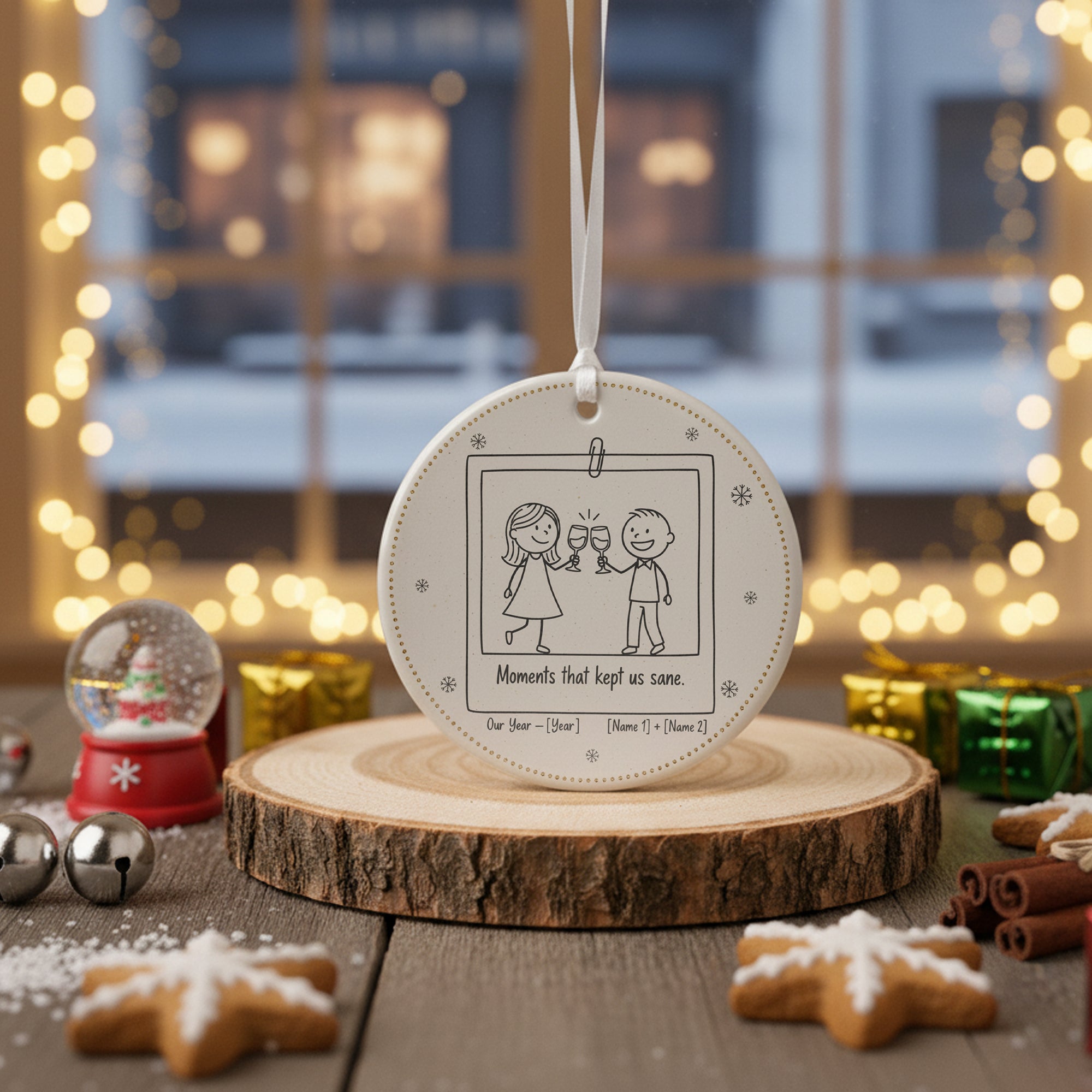 Personalized Friendship Ornament 2025 – Moments That Kept Us Sane Ceramic Ornament, Funny Custom Gift for Best Friends, Couple, or Coworker|ONM23