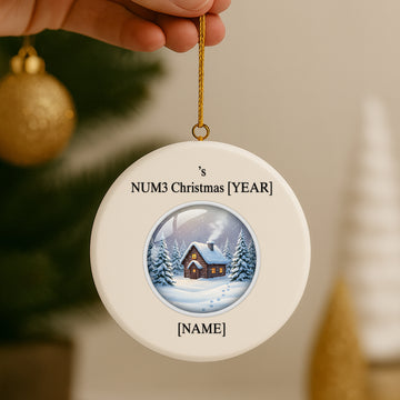 👉 Personalized Ceramic Christmas Ornament – Custom Name & Year Gift 2025 | Snow Cabin Keepsake for Family, Kids, Couples | Holiday Tree Decoration|ONM56