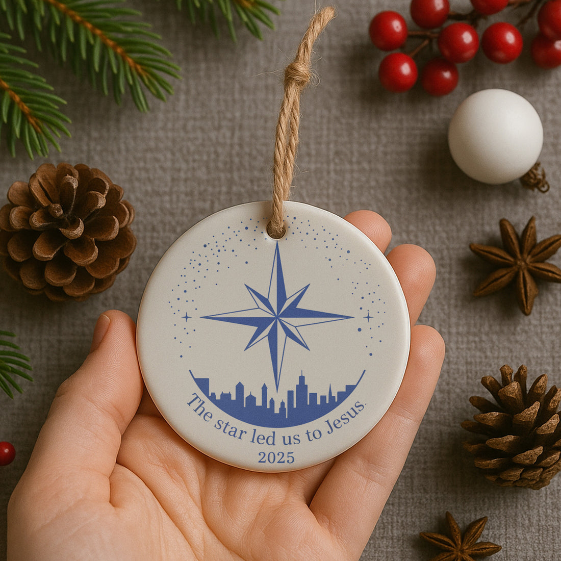 Personalized Christian Ornament – The Star Led Us to Jesus, Bethlehem Star Christmas Decor, Custom Faith Gift 2025|ONM31