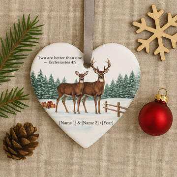 Personalized Deer Couple Christmas Ornament, Custom Heart Ornament with Names & Year, Christian Scripture Ornament, Holiday Family Keepsake Gift|ONM19