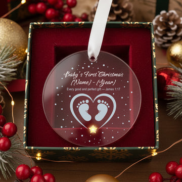 Baby’s First Christmas Ornament | Personalized Acrylic or Glass Keepsake with Bible Verse James 1:17|ONM39