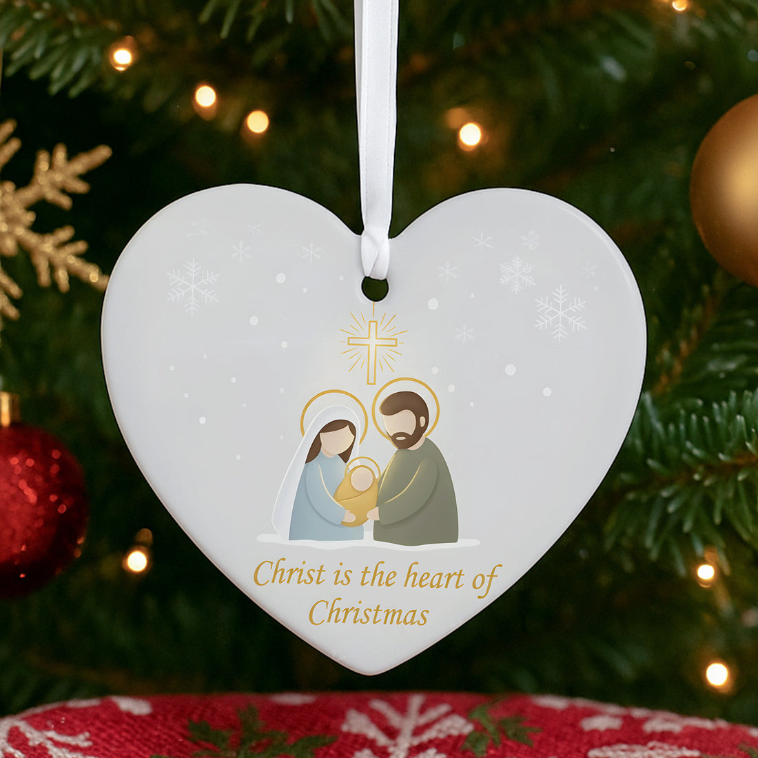 Christ Is the Heart of Christmas Ornament – Holy Family Heart Decoration, Christian Christmas Gift, Religious Holiday Decor|ONM02