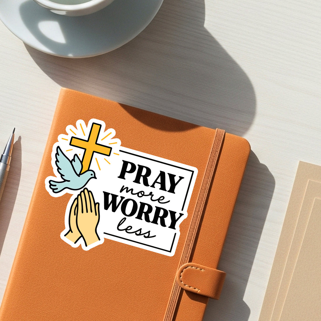 STK49 Pray More Worry Less Christian Fridge Magnet – Faith-Based Refrigerator Decor with Cross, Dove and Prayer Hands – Inspirational Catholic Gift USA