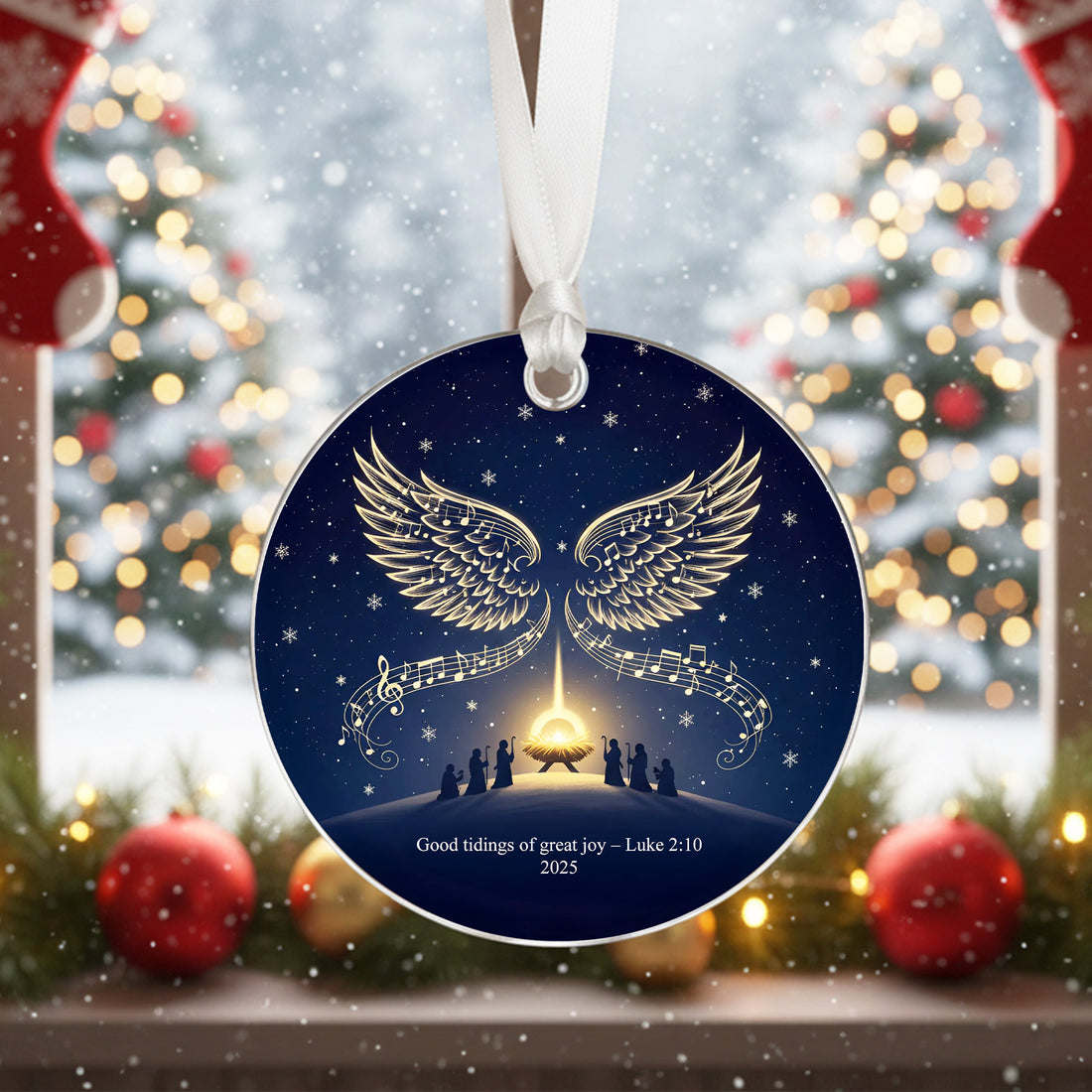 Good Tidings of Great Joy Luke 2:10 Ornament, Christian Christmas Ornament 2025, Angel Wings Nativity Ornament, Religious Gift|ONM27